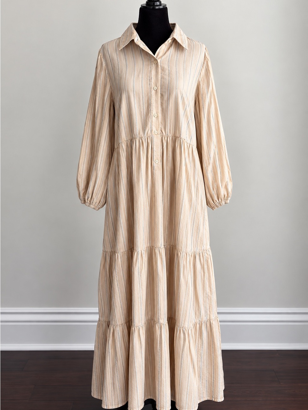 Max Studio London Striped Tiered Maxi Shirt Dress NWT L